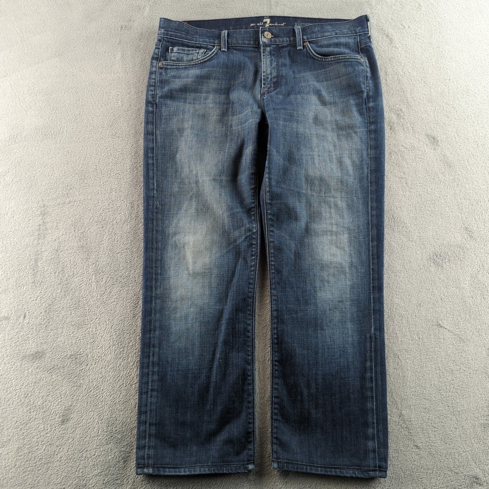 7 For‎ All Mankind Jeans Mens 34x26 Blue Slimmy Slim Straight Short Denim USA